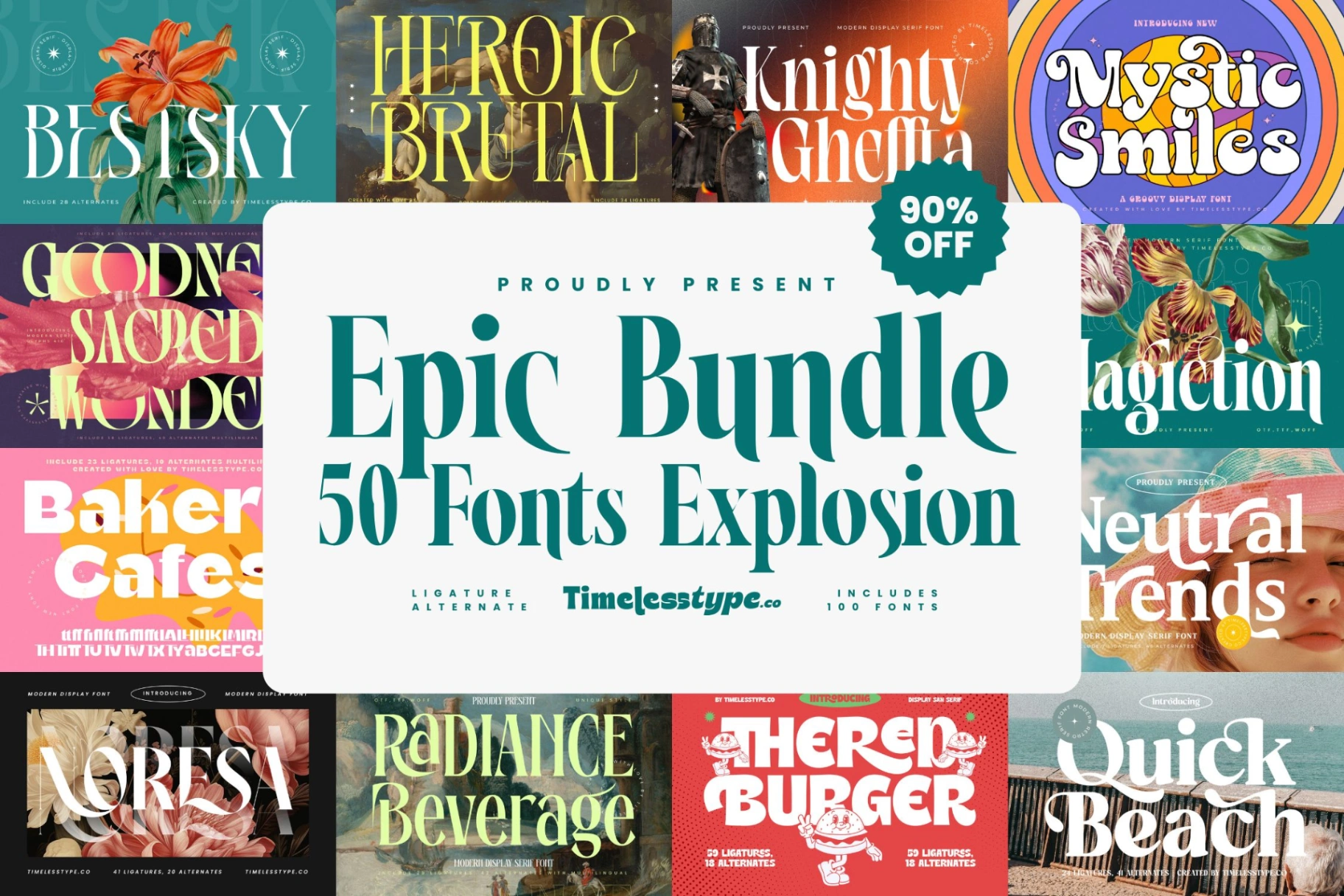 Epic Bundle 50 Fonts Explosion | Timeless Type
